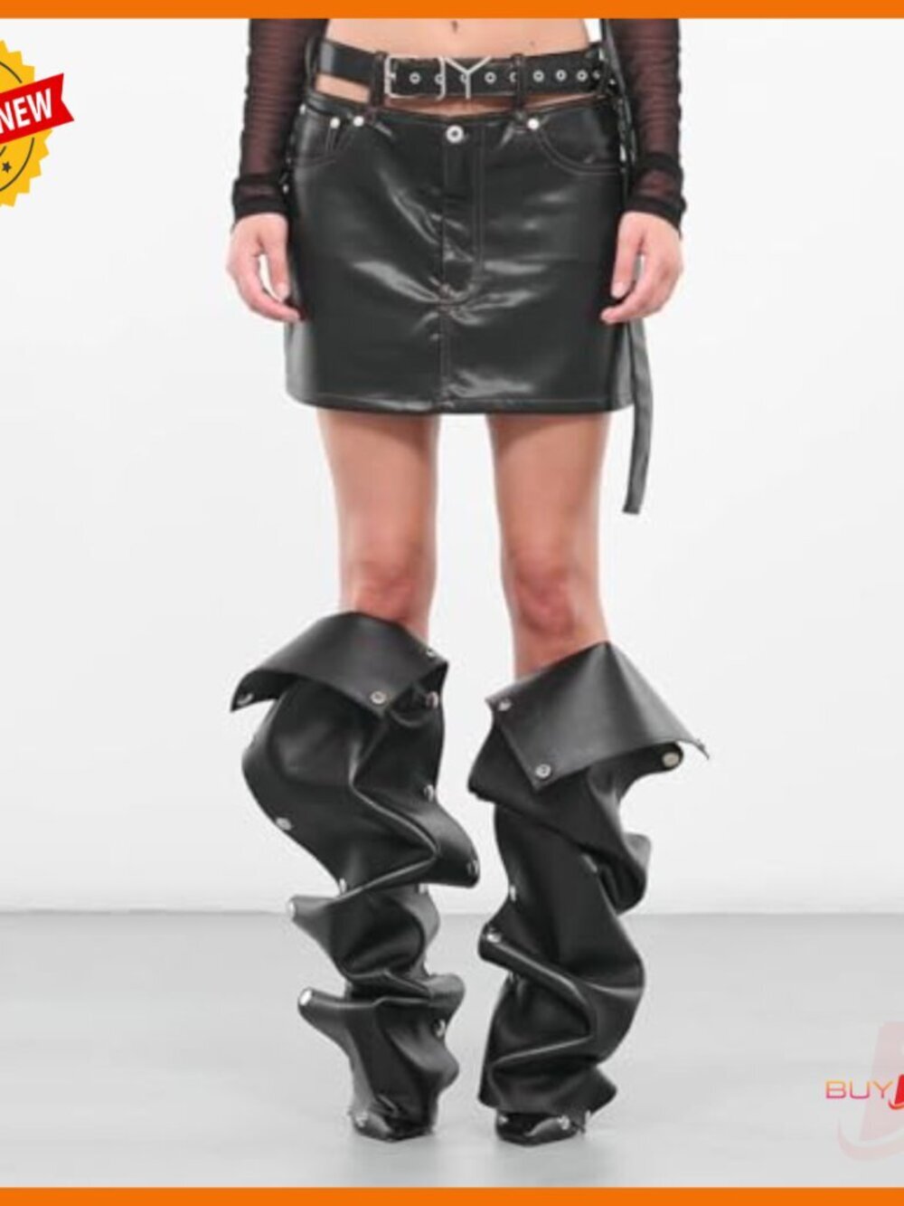 Knee High Stiletto Boots Wide Calf Pointed Toe Slouchy Detachable Panel - Picture 3 of 6